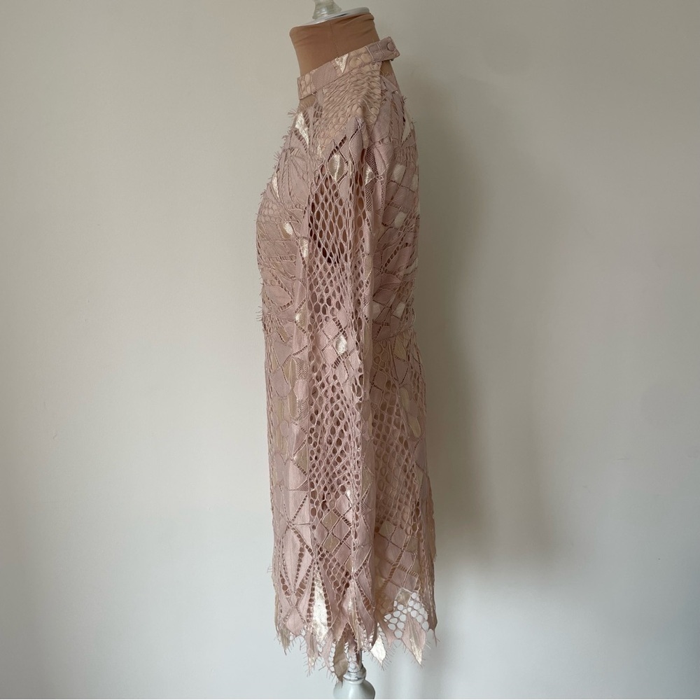 Free People Deco Lace Ivoy Combo Long Bell Sleeve Mesh Inserts Mini Dress NWT 4 - Picture 6 of 11